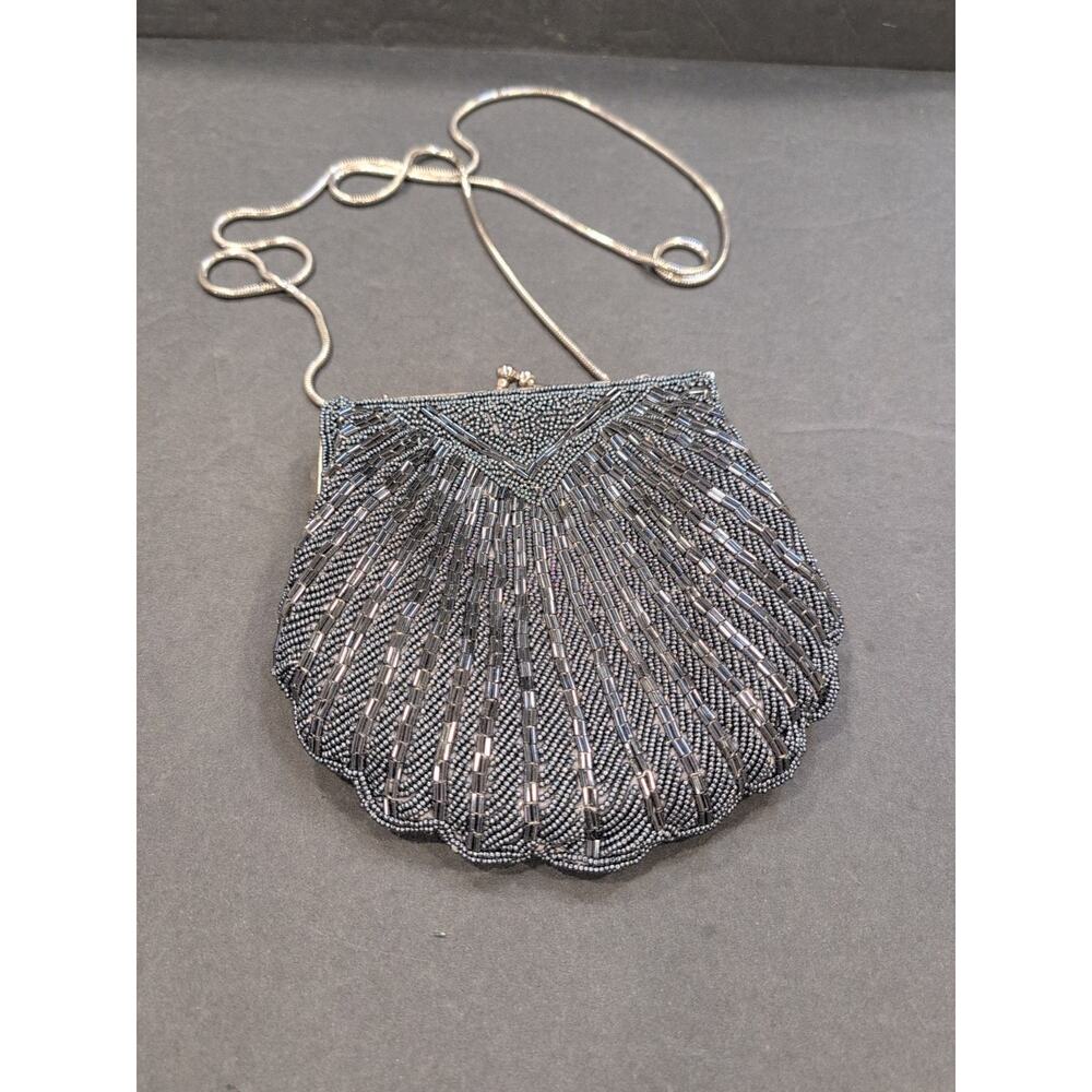 LORD &‎ TAYLOR CROSSBODY/CLUTCH HANDBAG BLACK BEADED SATIN
